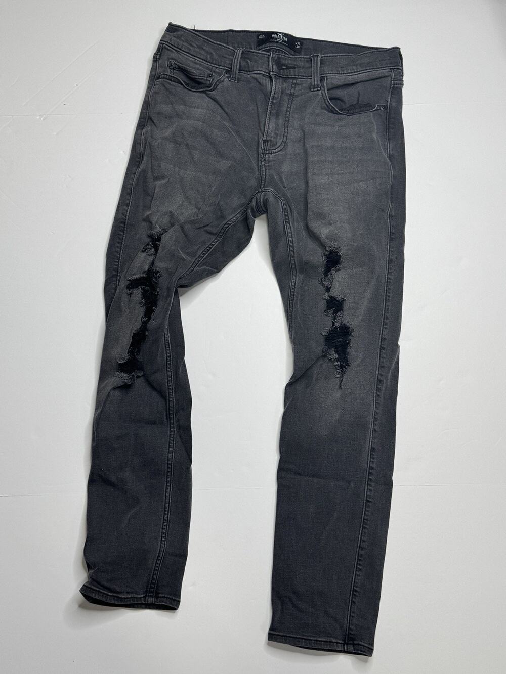 Hollister Mens 31x30 Skinny Advanced Stretch Black Distressed Ripped Jeans Y2k